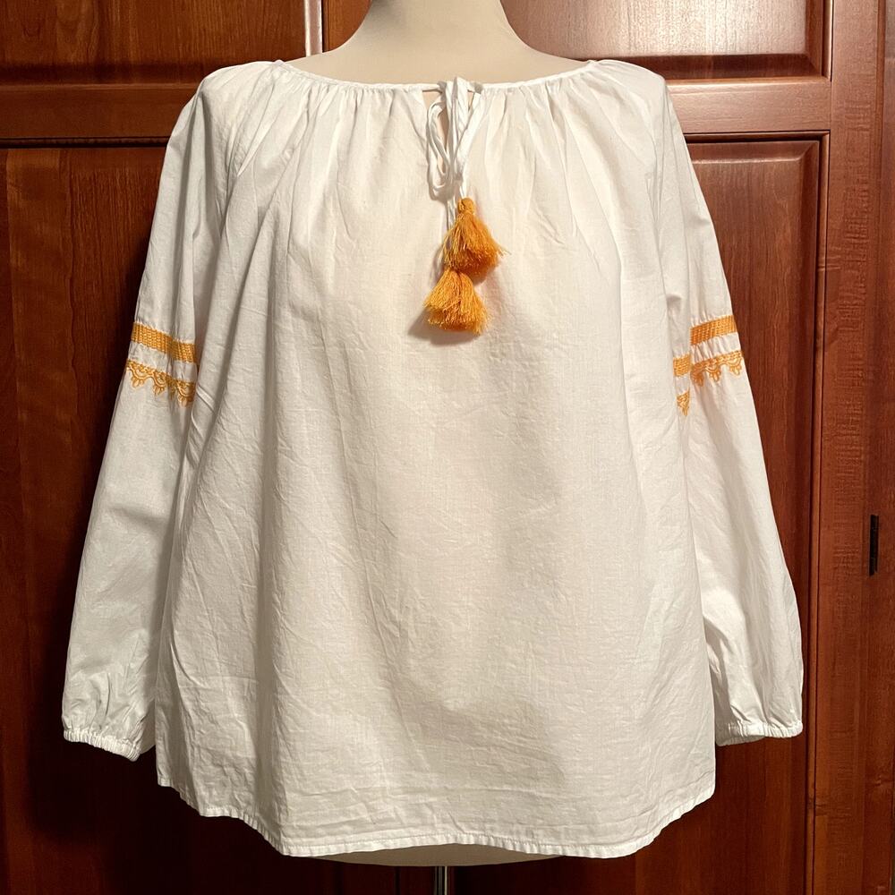 J.Crew Boho Pullover Embroidery Tasseled Long Sleeve Top Womens Medium